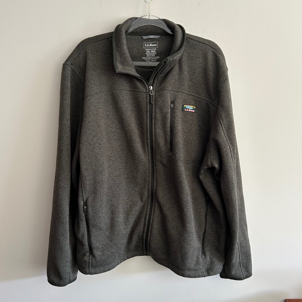 LL Bean Sweater Fleece Jacket Green XXL Regular Full Zip 504938